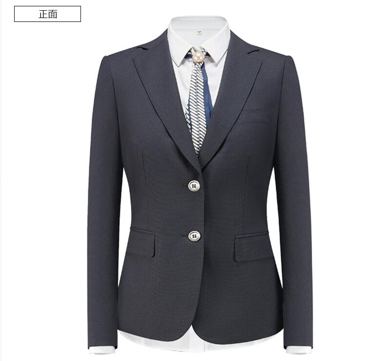 物業前臺行政女士兩粒扣工服正面照