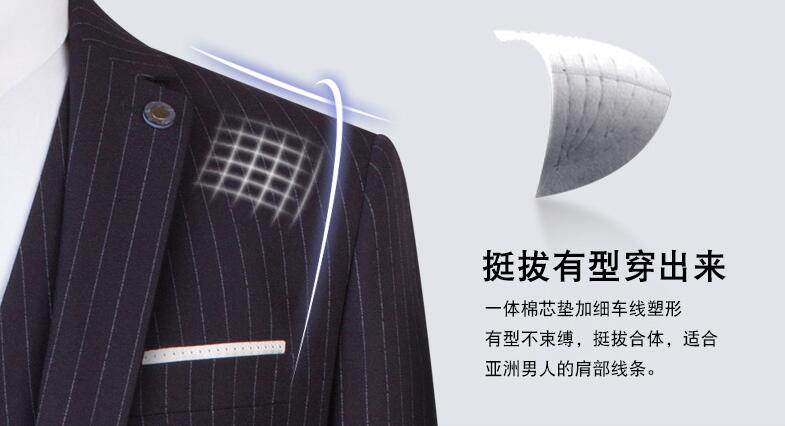酒店男士條紋羊毛兩粒扣工服肩部特寫圖
