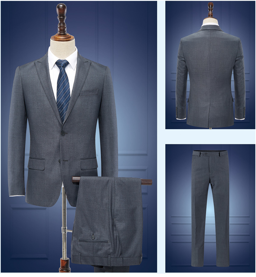 灰色后開叉兩?？勐殬I裝款式圖